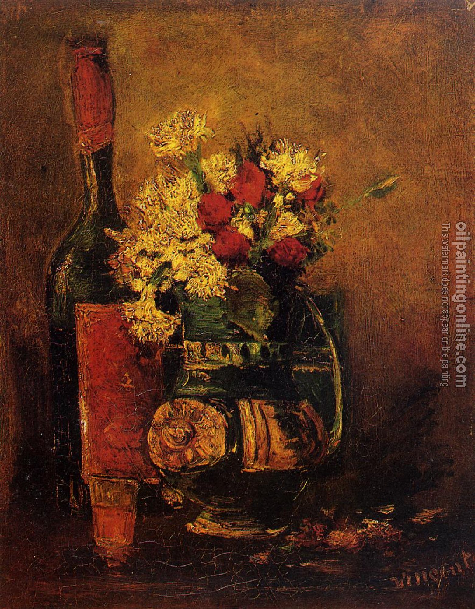 Gogh, Vincent van - Vase with Carnations and Roses and a Bottle